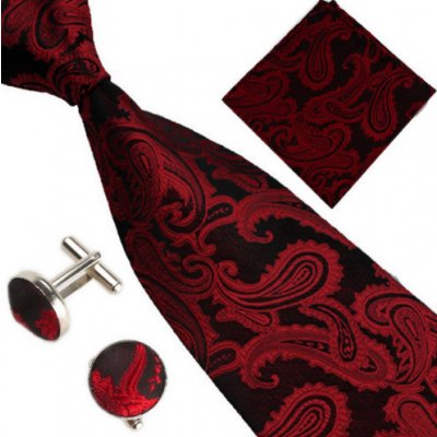 Amparo Miranda Dárková sada kravata kapesníček a manžetové knoflíčky AM202 červená – Zboží Mobilmania