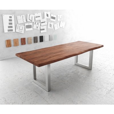 DELIFE Jídelní stůl Edge 240 x 100 cm XL hnědá akácie nerezová ocel široká – Zboží Mobilmania