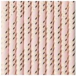 PartyDeco Papírová brčka Zlaté proužky světle růžové 10 ks – Sleviste.cz