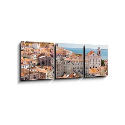 Obraz s hodinami 3D třídílný - 150 x 50 cm - Panoramic of Alfama rooftops, Lisboa, Portugal Panoramatické střechy Alfama, Lisboa, Portugalsko – Hledejceny.cz