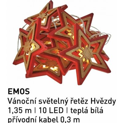 Vánoční světelný řetěz Hvězdy, 1,35 m, 10 LED, teplá bílá, přívodní kabel 0,3 m - EMOS – Hledejceny.cz