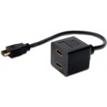 Digitus Kabel HDMI Y-rozbočovač, HDMI TypeA - 2x HDMI Typ A, 0,2m, CU, AWG30, stíněný, M / F, UL, pozlacený, černý AK-330400-002-S – Zboží Živě