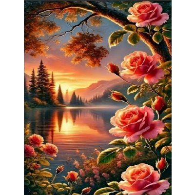 Norimpex diamantové malování 30 x 40 cm Jezero s růžemi při západu slunce – Hledejceny.cz