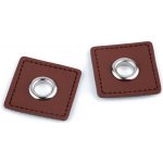 Průchodka s koženkovým čtverečkem k našití, průvlek 8 mm Varianta: 2 hnědá koňak nikl, Balení: 4 ks – Zboží Mobilmania