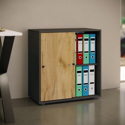 VCM Kancelářská skříň Lona L s posuvnými dveřmi, antracitová – Zboží Dáma