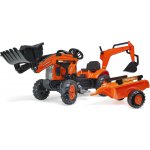 Falk šlapací traktor 2065N Kubota backhoe s předním bagrem a přívěsem s otočným bagrem – Zboží Dáma
