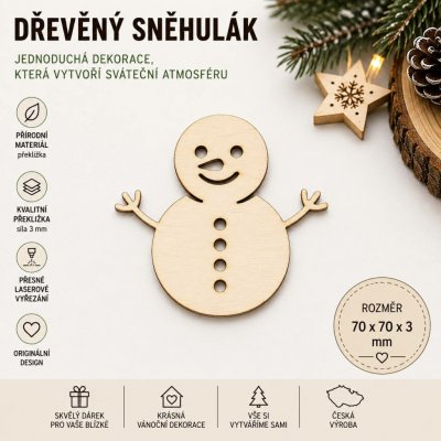 ADVIPO dekorace Dřevěný sněhulák z překližky 70 × 70 × 3 mm – Hledejceny.cz