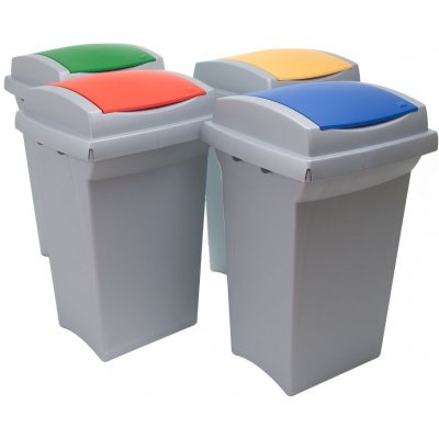 HTI Odpadkový koš na tříděný odpad RECYCLING 50 l šedá nádoba zelené víko – Zboží Mobilmania