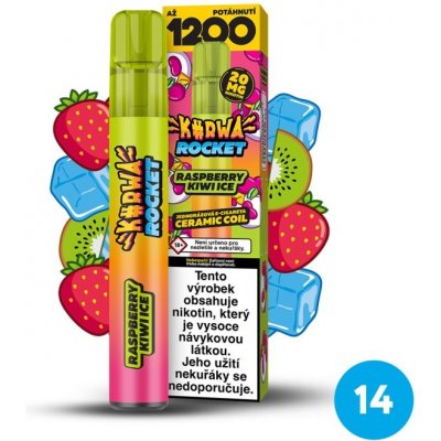 Kurwa Rocket Raspberry Kiwi Ice 20 mg 1 200 potahů – Zboží Dáma
