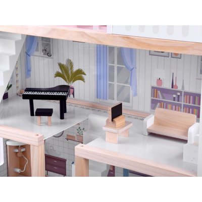 mamido Dřevěný domeček pro panenky s LED osvětlením bílý – Zboží Mobilmania