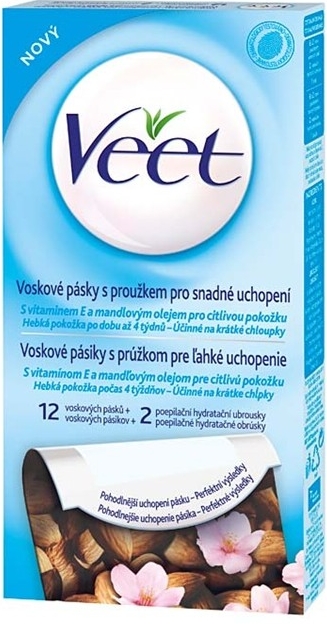 Veet voskové pásky A vitamín E a mandlový olej pro citlivou pokožku 12 ks  od 57 Kč - Heureka.cz