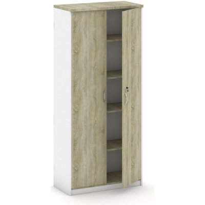 Mirelli, Kancelářská skříň 800 x 400 x 1800 mm, bílá/dub sonoma – Sleviste.cz