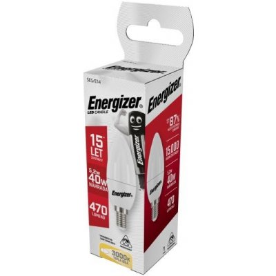 Energizer LED žárovka svíčka 5,2W Eq 40W E14, S15238, teplá bílá – Zbozi.Blesk.cz