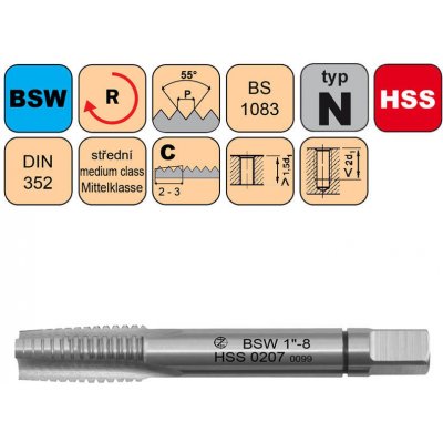 NÁSTROJE CZ Závitník sadový BSW 1-1/4"-7 I střední HSS DIN 352 - CZZ0207-BSW-1-1/4"-7-I – Hledejceny.cz