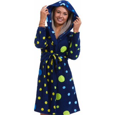 Luxusní dámský teplý župan s různými puntíky 1Z1216 modrá – Sleviste.cz