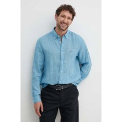 Tommy Hilfiger lněná košile regular s límečkem button-down MW0MW34602 modrá