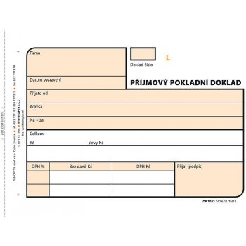 Optys 1082 Příjmový pokladní doklad A6 samopropisovací 3x25 listů