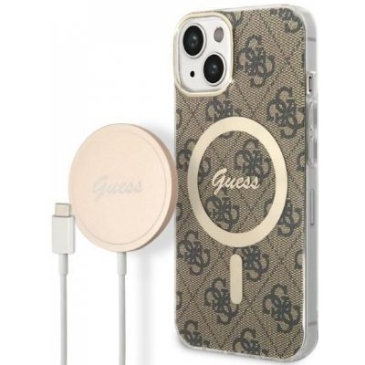 Pouzdro Guess set + nabíječka iPhone 14 Pro BP Magsafe Case + Charger 4G hnědé – Hledejceny.cz