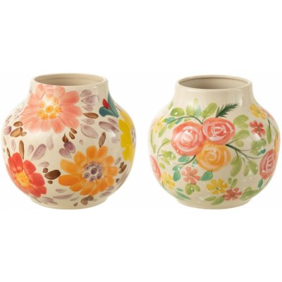 2ks béžová keramická váza s květy Lacy Flower - Ø22*21cm - J-Line by Jolipa – Hledejceny.cz