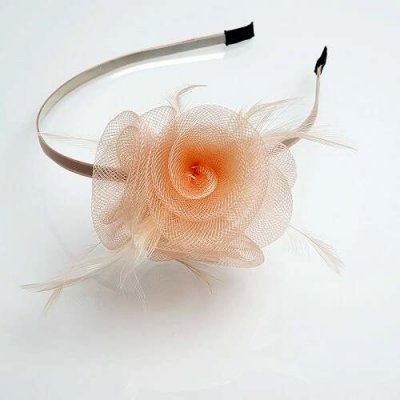 Fascinátor - společenská čelenka - lososová – Zboží Dáma