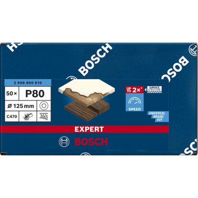 50x Brusný papír do excentrické brusky na barvu na dřevu a tvrdé dřevo Bosch C470 EXPERT - 125mm, zr.80, 8 otvorů (2608900910)