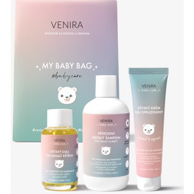 Venira Beauty Bag dětský šampon pro první vlásky 300 ml + dětský krém na opruzeniny 100 ml + dětský olej na masáž bříška 50 ml – Zboží Mobilmania