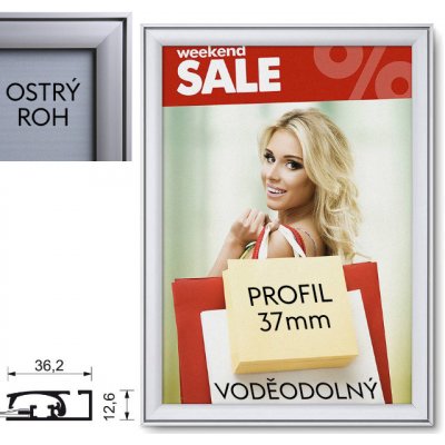 Compasso Reklamní Designový klaprám s profilem (šířkou rámu) 37 mm - VODĚODOLNÝ Formát B2 (500 x 700 mm), ostrý roh (KR50x70G37WR)