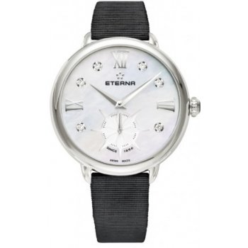 Eterna Lady Eterna Small Second 34 White MOP endowed with 6 diamonds textile black