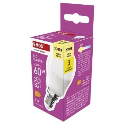 Emos LED žárovka Classic Mini Globe E14 6,5 W 60 W 806 lm teplá bílá ZQ1E41 – Zboží Živě