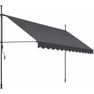 Tectake Upínací markýza s ruční klikou, výškově nastavitelná 350 x 180 cm, černá/šedá – Sleviste.cz