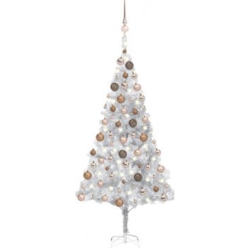 zahrada-XL Umělý vánoční stromek s LED a sadou koulí stříbrný 180 cm PET