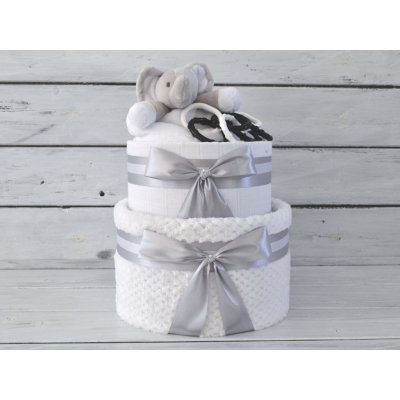 dortNEdort Dvoupatrový černobílý plenkový dort se sloníkem a chrastítkem Miminko se narodilo a je mu asi měsíc Bílá deka slon a černobílé tvary neutrál – Zbozi.Blesk.cz