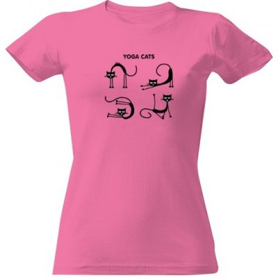 Tričko s potiskem kočičí jóga D dámské Růžová – Zboží Mobilmania
