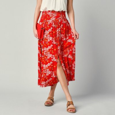 Blancheporte Dlouhá sukně se žabičkovaným pasem a potiskem červená/růžová pudrová