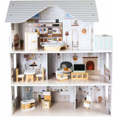 Ecotoys dřevěný dvoupatrový domeček pro panenky rezidence Emma – Zboží Mobilmania