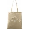 Nákupní taška a košík Roni Syvin Ručně malovaná plátěná taška Handy Spící žralok máto bílý motiv