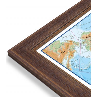 Maps International Svět - nástěnná fyzická mapa 135 x 85 cm Varianta: mapa v dřevěném rámu, Provedení: Volta – Zboží Mobilmania