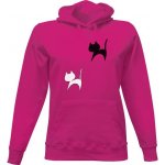 Dámská mikina s kapucí s potiskem Kočky černá a bílá dámské Fuchsia – Zboží Dáma
