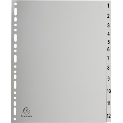 Rozlišovač číselný Exacompta 1-12, A4 maxi, PP, šedý – Zboží Živě