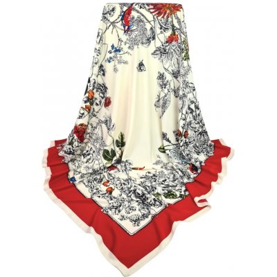 Classic Scarf dámský elegantní bílý šátek s květinami motýlky a ptáky i jako pléd na šaty – Zboží Dáma