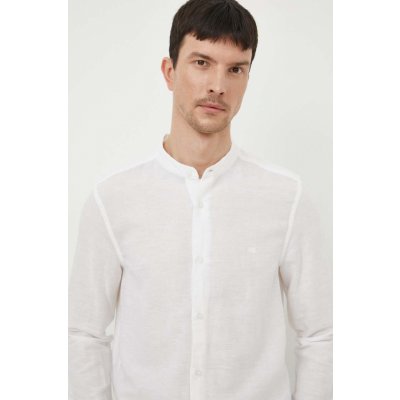 Calvin Klein lněná košile regular se stojáčkem K10K112706 bílá