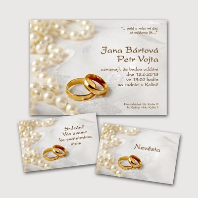 Svatební oznámení č. 442 - Prsteny a perly – Zboží Mobilmania