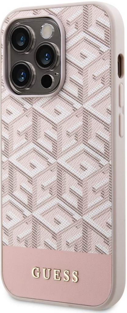 Pouzdro Guess PU G Cube MagSafe iPhone 14 Pro růžové