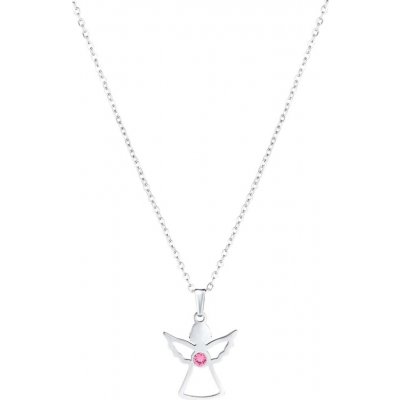Evolution Group Ocelový náhrdelník anděl se Swarovski krystaly růžový 42043.3 – Zboží Dáma