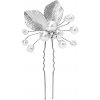 Svatební závoj Camerazar Svatební spona do vlasů s perlami a květinovými listy, bílá, 9 cm