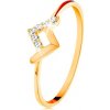 Prsteny Šperky Eshop prsten ve žlutém zlatě lesklý a zirkonový zalomený proužek GG119.39