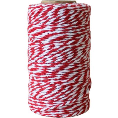 Bella Rose Bavlněný provázek 50 m – Red / White, červená barva, bílá barva, textil – Zboží Dáma