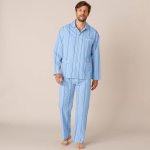 Blancheporte pánské pyžamo dlouhé propínací popelín modré – Zboží Mobilmania