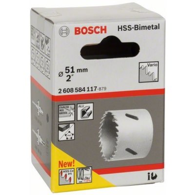 Pilová vrtací korunka - děrovka na kov, dřevo, plasty Bosch HSS - BiM pr. 51mm, 2" (2608584117) – Zboží Mobilmania