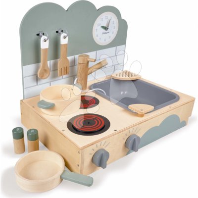 Eichhorn Dřevěná kuchyňka Small Table Kitchen přenosná se zvukem a 6 doplňky – Zboží Dáma